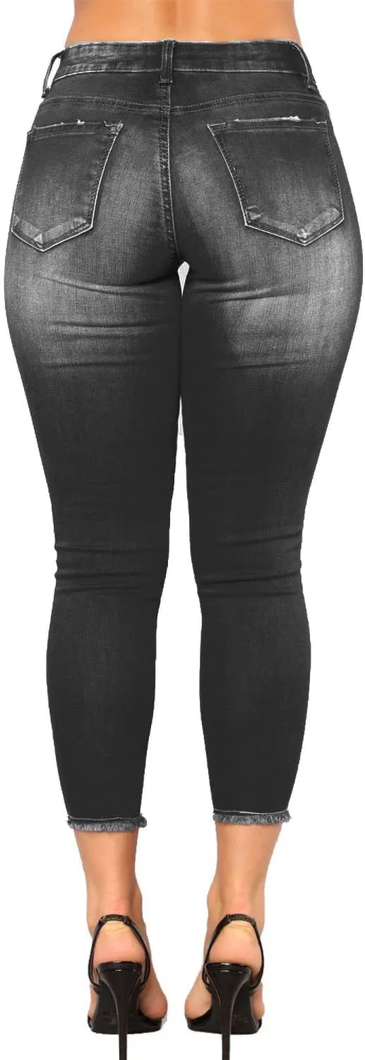 Womens Stretchy Ripped Skinny Jeans High Waisted Boyfriend Distressed Denim Pants Leggings