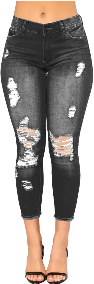 Womens Stretchy Ripped Skinny Jeans High Waisted Boyfriend Distressed Denim Pants Leggings