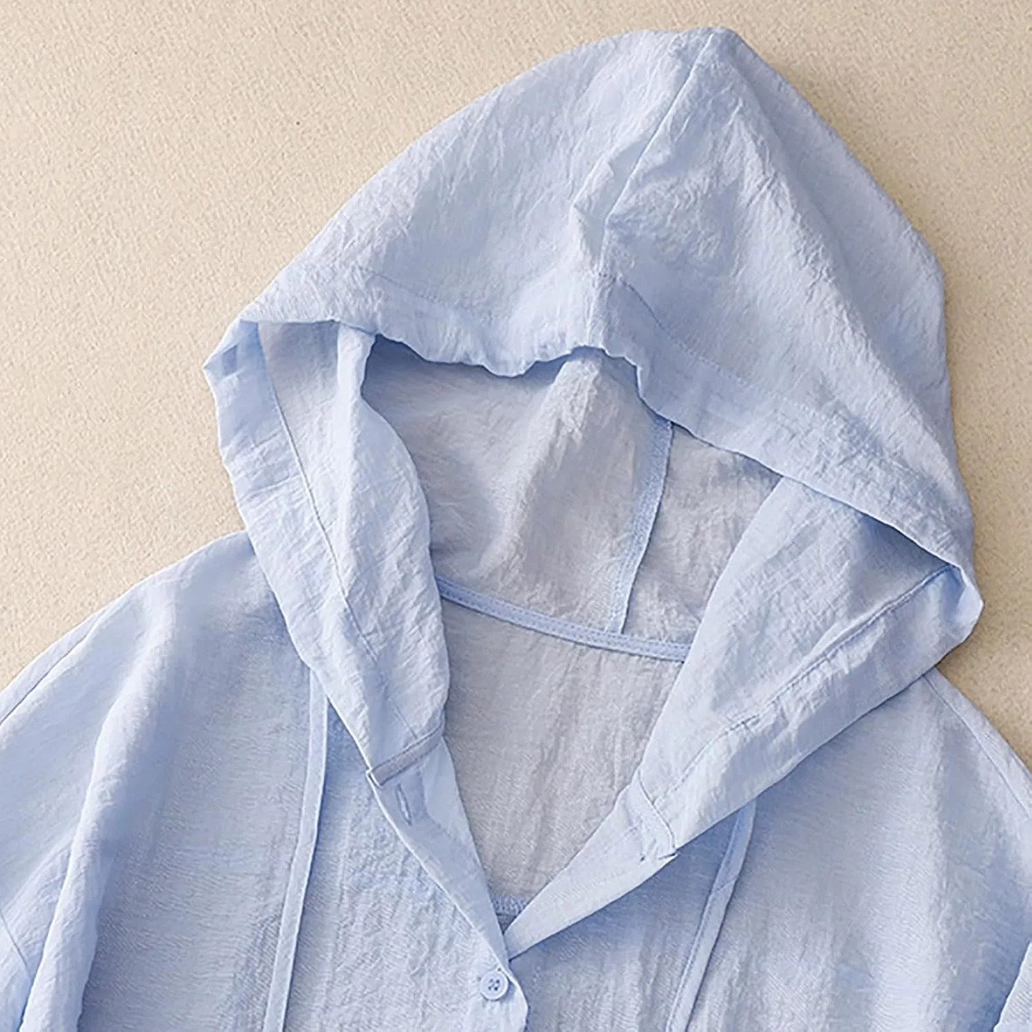 Women's Sun Protection Hoodie Shirt Solid Color Cotton Linen Long Sleeve Beach Blouse Casual Swimsuit Cover Up Tops