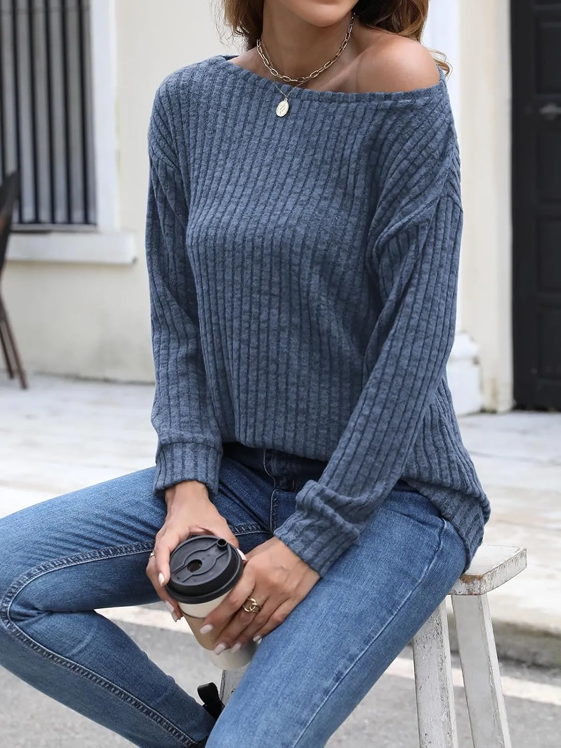 Womens Tops Sweaters Ladies Tunics Casual Long Sleeve Shirts Blouses Tees Dressy Casual Clothing Boat Neck Fashion 2025