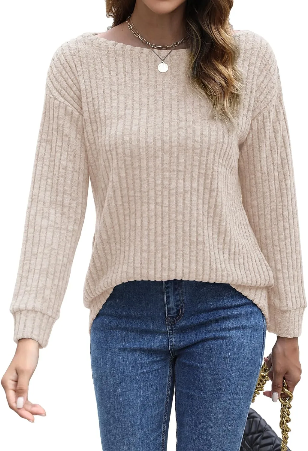 Womens Tops Sweaters Ladies Tunics Casual Long Sleeve Shirts Blouses Tees Dressy Casual Clothing Boat Neck Fashion 2025