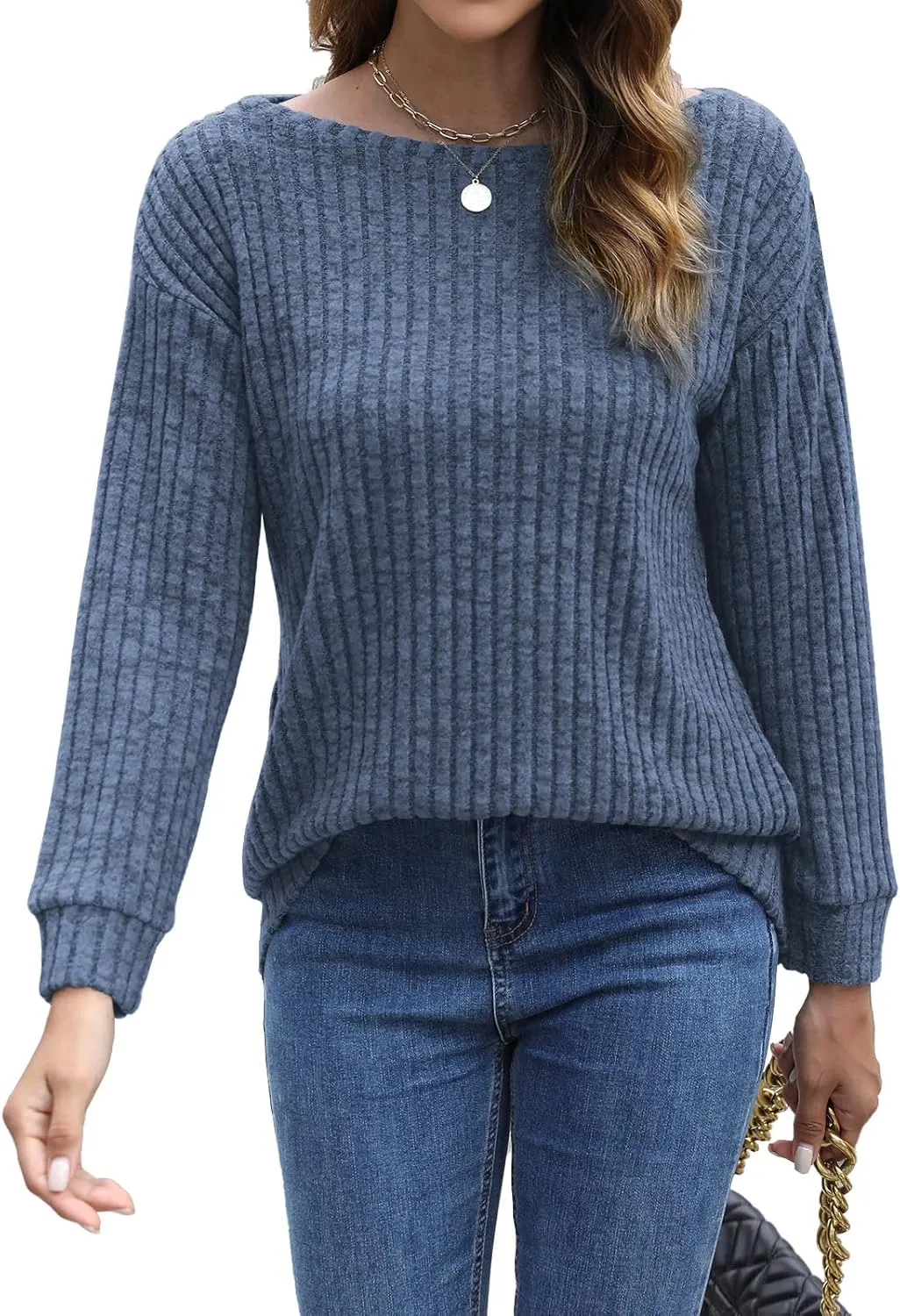 Womens Tops Sweaters Ladies Tunics Casual Long Sleeve Shirts Blouses Tees Dressy Casual Clothing Boat Neck Fashion 2025