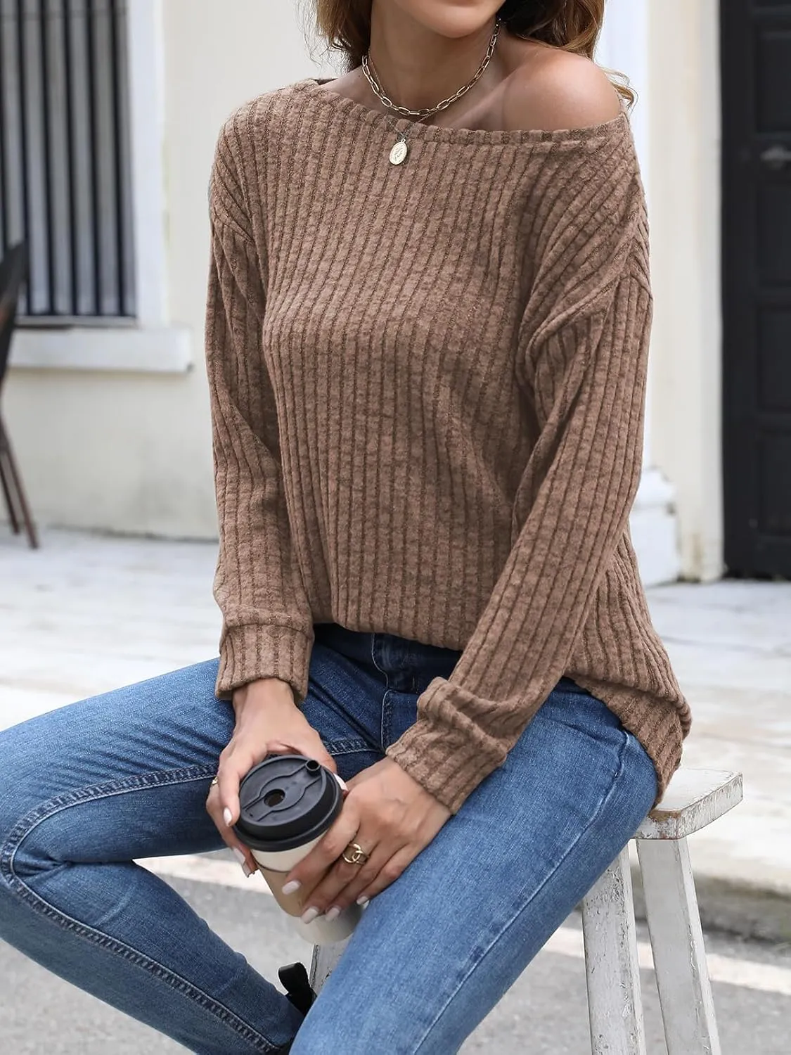 Womens Tops Sweaters Ladies Tunics Casual Long Sleeve Shirts Blouses Tees Dressy Casual Clothing Boat Neck Fashion 2025
