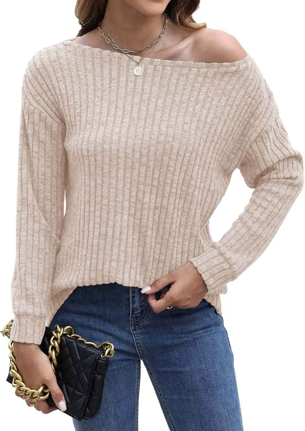 Womens Tops Sweaters Ladies Tunics Casual Long Sleeve Shirts Blouses Tees Dressy Casual Clothing Boat Neck Fashion 2025