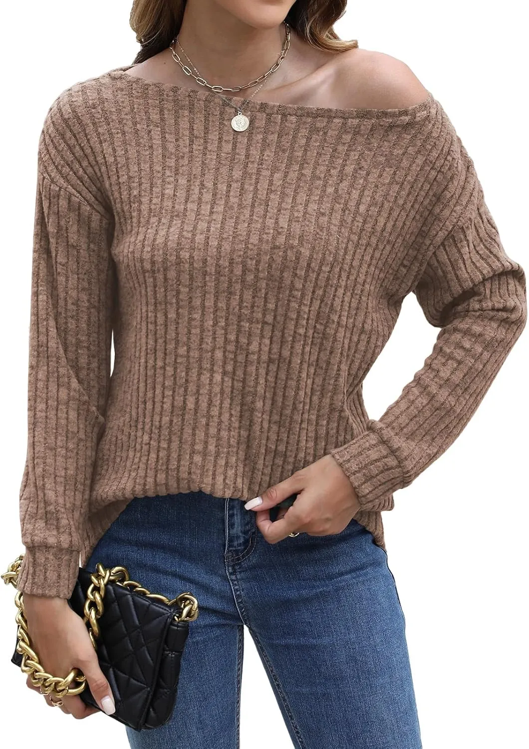 Womens Tops Sweaters Ladies Tunics Casual Long Sleeve Shirts Blouses Tees Dressy Casual Clothing Boat Neck Fashion 2025
