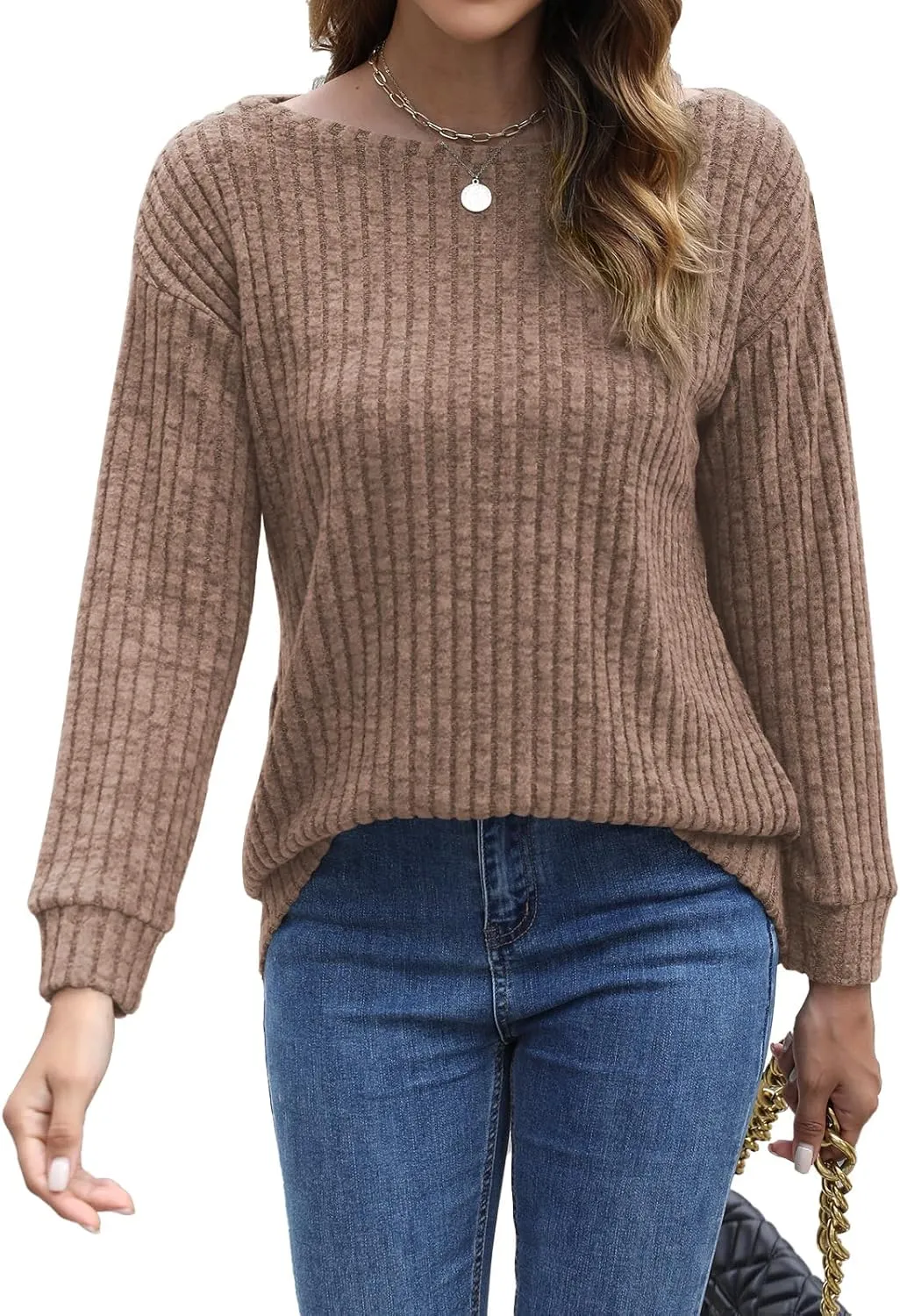 Womens Tops Sweaters Ladies Tunics Casual Long Sleeve Shirts Blouses Tees Dressy Casual Clothing Boat Neck Fashion 2025