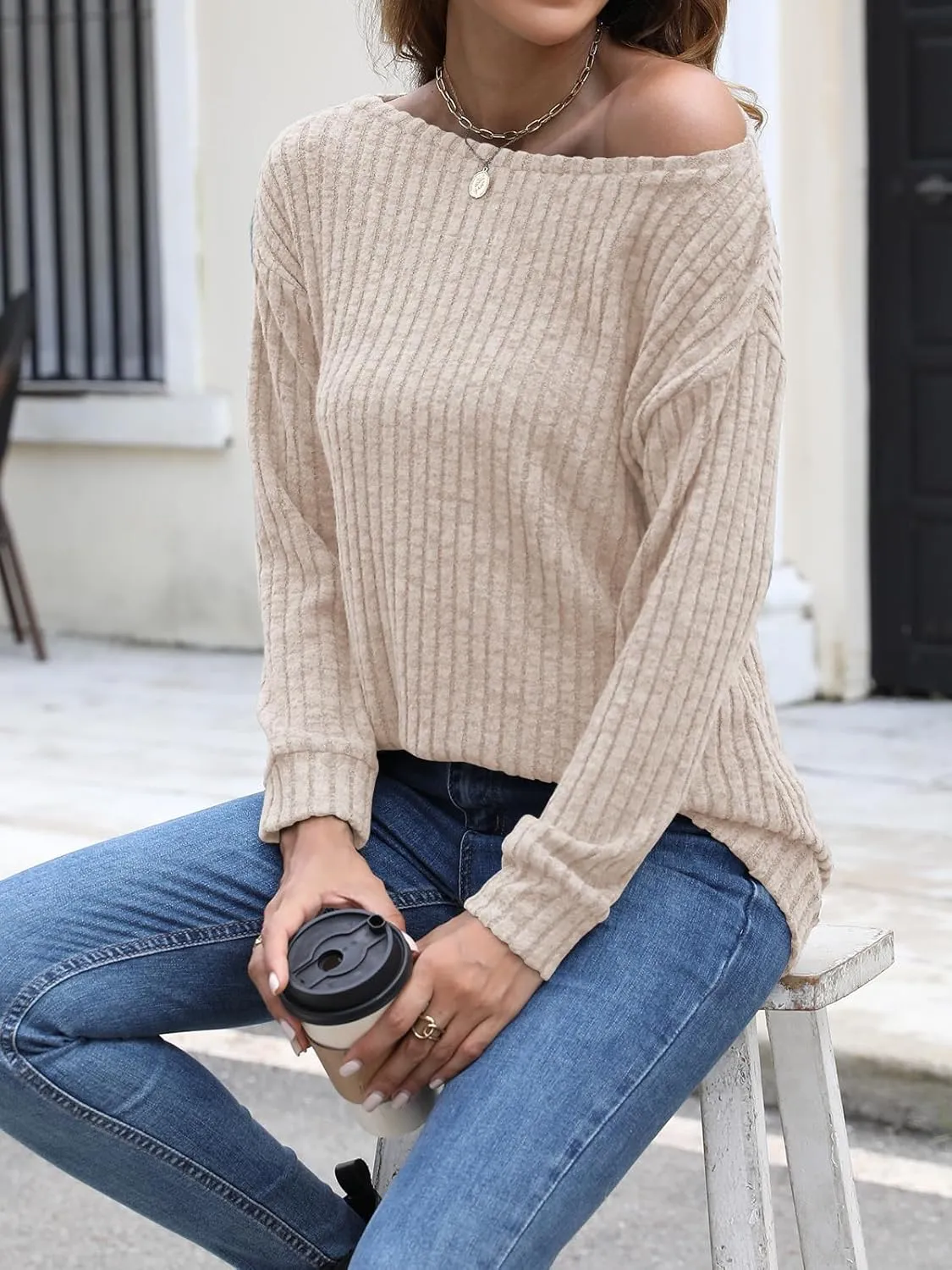 Womens Tops Sweaters Ladies Tunics Casual Long Sleeve Shirts Blouses Tees Dressy Casual Clothing Boat Neck Fashion 2025