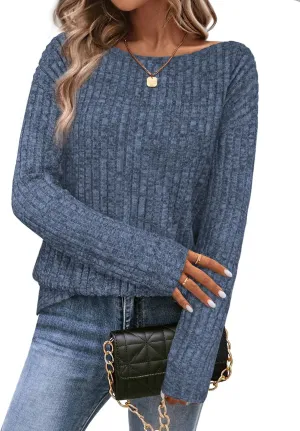 Womens Tops Sweaters Ladies Tunics Casual Long Sleeve Shirts Blouses Tees Dressy Casual Clothing Boat Neck Fashion 2025
