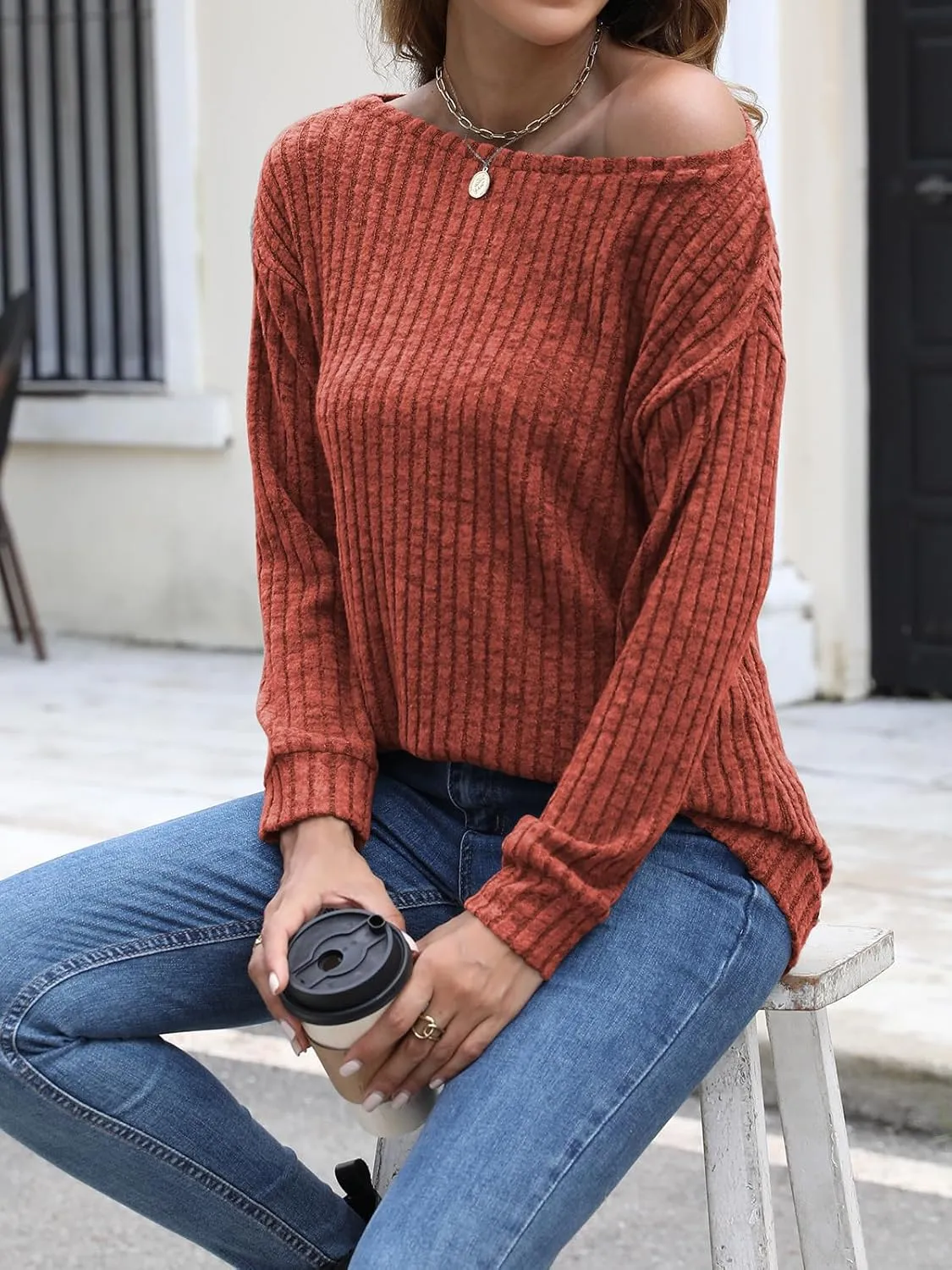 Womens Tops Sweaters Ladies Tunics Casual Long Sleeve Shirts Blouses Tees Dressy Casual Clothing Boat Neck Fashion 2025
