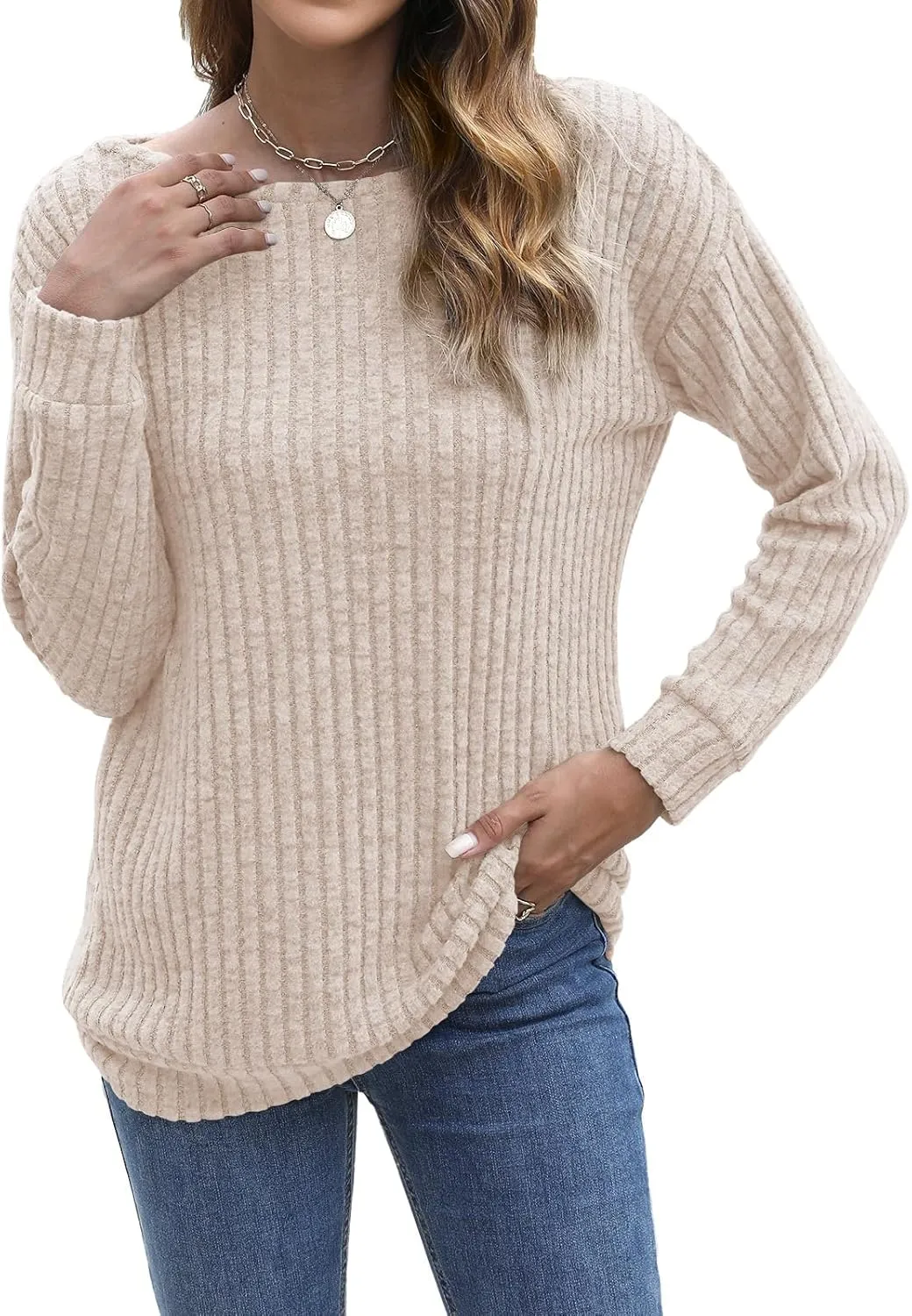 Womens Tops Sweaters Ladies Tunics Casual Long Sleeve Shirts Blouses Tees Dressy Casual Clothing Boat Neck Fashion 2025