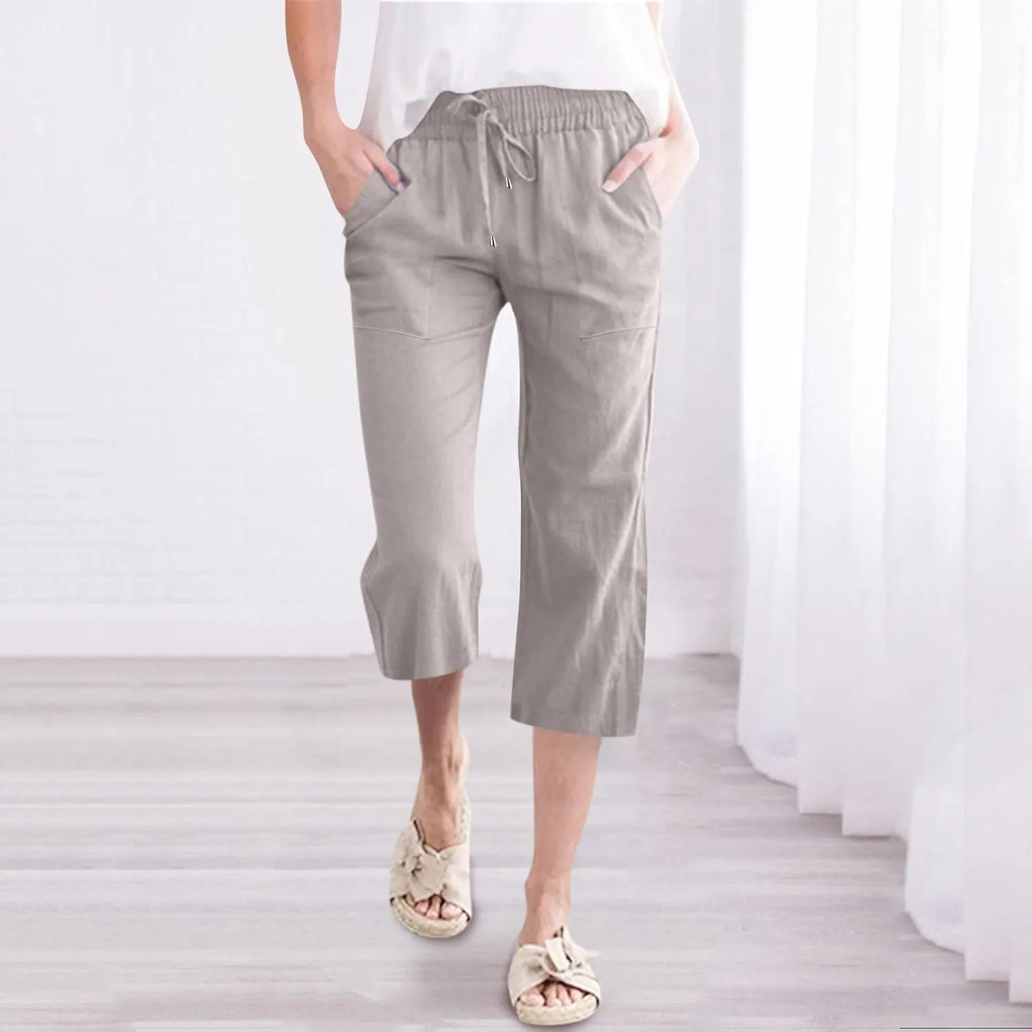 Womens Wide Leg Linen Pants 2025 Summer High Waisted Palazzo Pant Long Pleated Front Trousers with Pocket