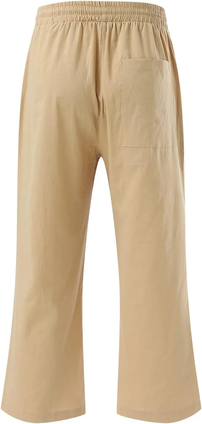 Womens Wide Leg Linen Pants 2025 Summer High Waisted Palazzo Pant Long Pleated Front Trousers with Pocket