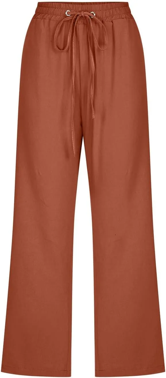 Womens Wide Leg Linen Pants 2025 Summer High Waisted Palazzo Pant Long Pleated Front Trousers with Pocket