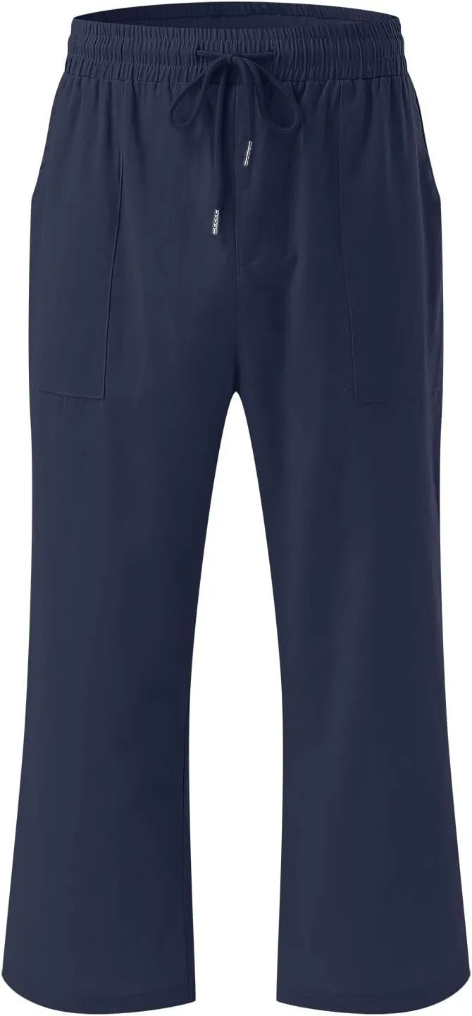 Womens Wide Leg Linen Pants 2025 Summer High Waisted Palazzo Pant Long Pleated Front Trousers with Pocket