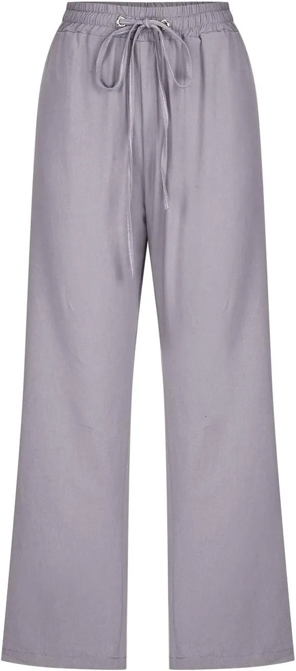 Womens Wide Leg Linen Pants 2025 Summer High Waisted Palazzo Pant Long Pleated Front Trousers with Pocket