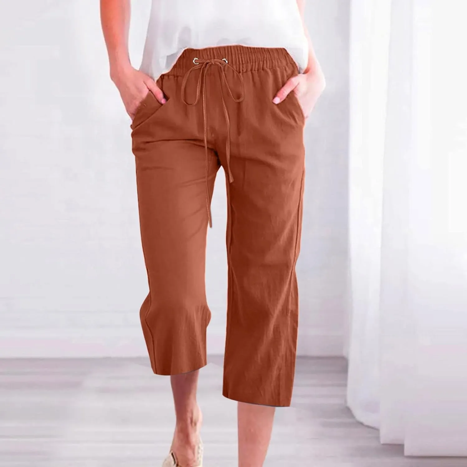 Womens Wide Leg Linen Pants 2025 Summer High Waisted Palazzo Pant Long Pleated Front Trousers with Pocket