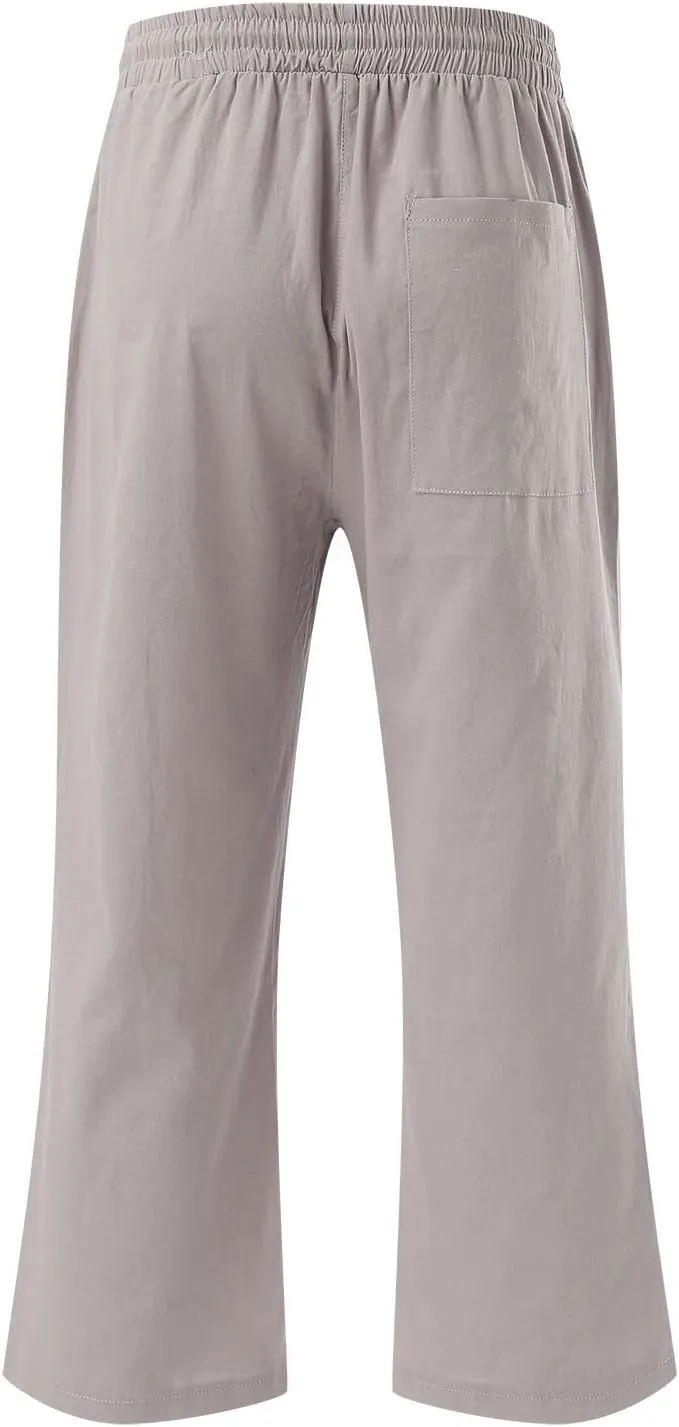Womens Wide Leg Linen Pants 2025 Summer High Waisted Palazzo Pant Long Pleated Front Trousers with Pocket