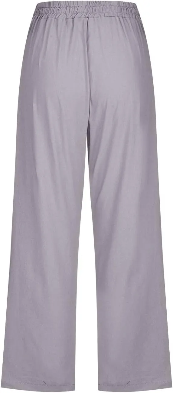 Womens Wide Leg Linen Pants 2025 Summer High Waisted Palazzo Pant Long Pleated Front Trousers with Pocket