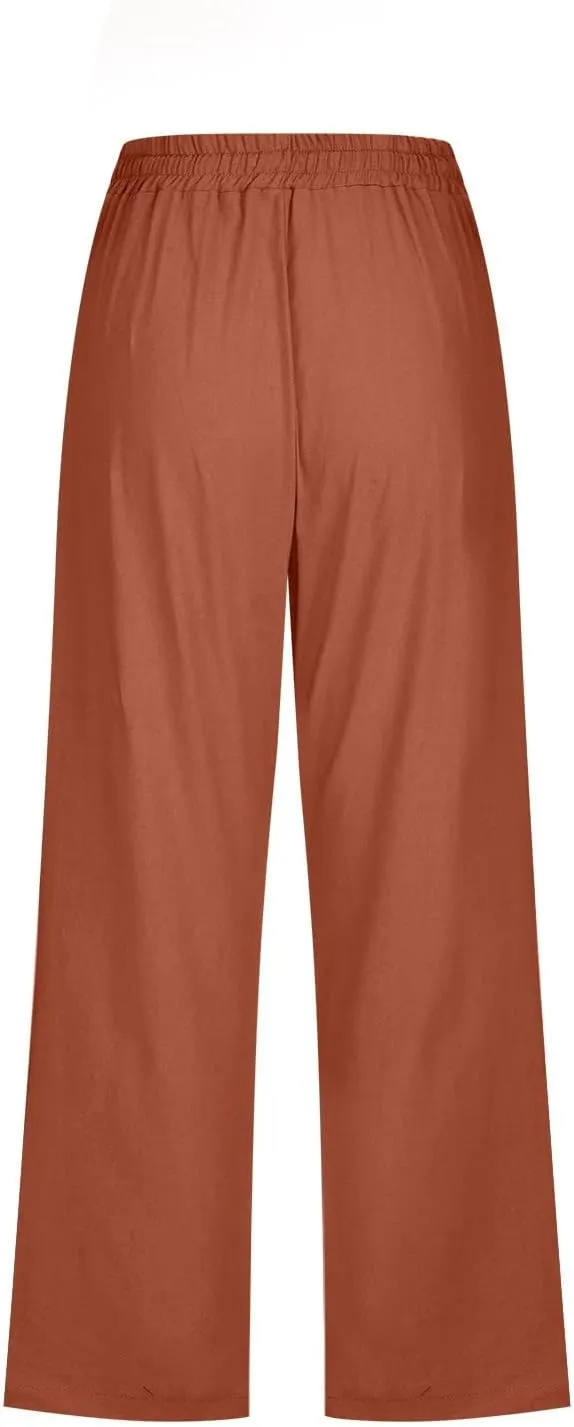 Womens Wide Leg Linen Pants 2025 Summer High Waisted Palazzo Pant Long Pleated Front Trousers with Pocket