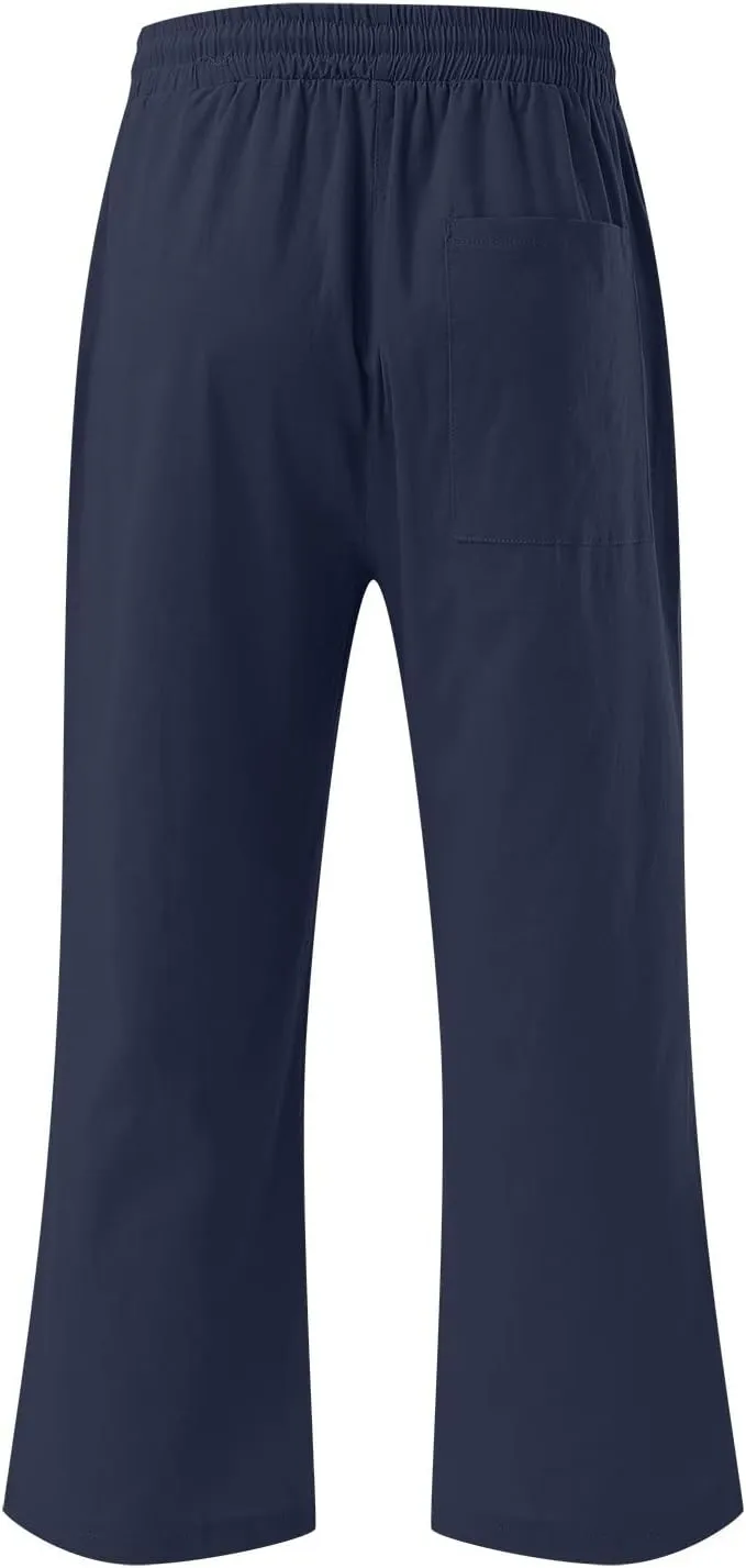 Womens Wide Leg Linen Pants 2025 Summer High Waisted Palazzo Pant Long Pleated Front Trousers with Pocket
