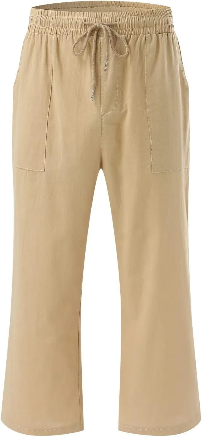 Womens Wide Leg Linen Pants 2025 Summer High Waisted Palazzo Pant Long Pleated Front Trousers with Pocket