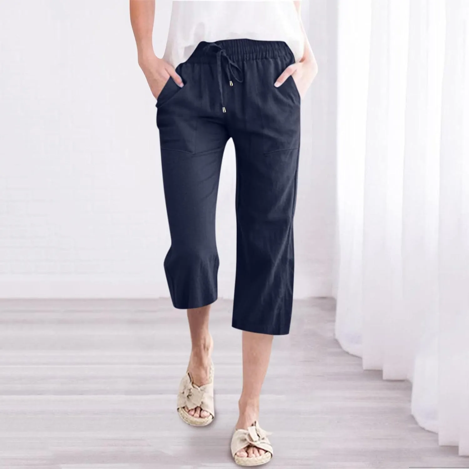 Womens Wide Leg Linen Pants 2025 Summer High Waisted Palazzo Pant Long Pleated Front Trousers with Pocket