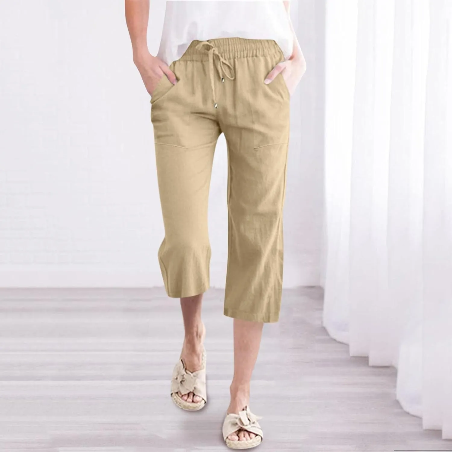 Womens Wide Leg Linen Pants 2025 Summer High Waisted Palazzo Pant Long Pleated Front Trousers with Pocket