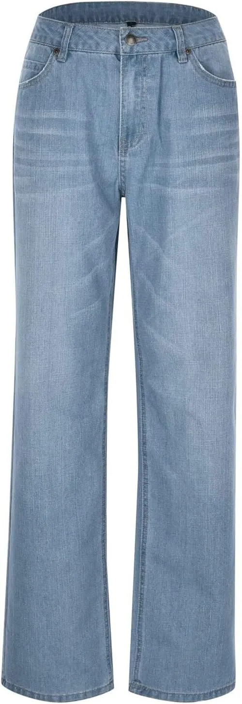 Women's Wide Leg Ripped Trendy Jeans Casual Vintage Distressed Denim Pants Boyfriend Trousers