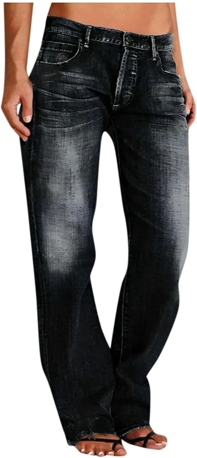 Women's Wide Leg Ripped Trendy Jeans Casual Vintage Distressed Denim Pants Boyfriend Trousers