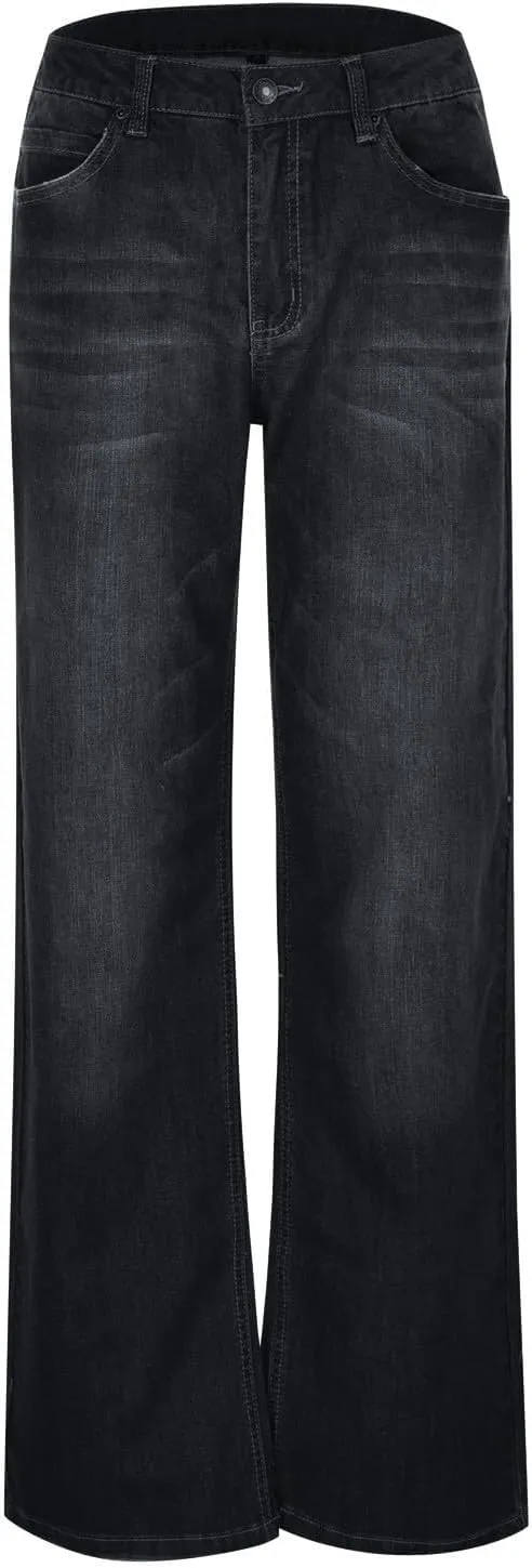 Women's Wide Leg Ripped Trendy Jeans Casual Vintage Distressed Denim Pants Boyfriend Trousers