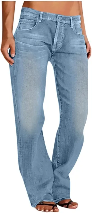 Women's Wide Leg Ripped Trendy Jeans Casual Vintage Distressed Denim Pants Boyfriend Trousers