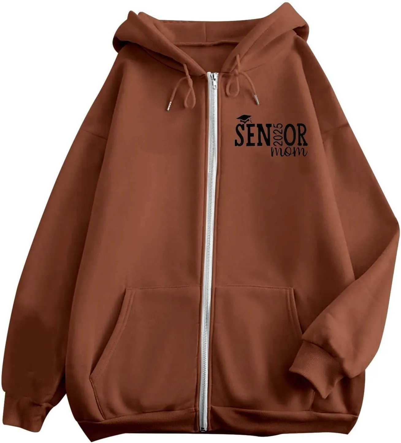 Womens Zip Up Hoodies Fashion Oversized Long Sleeve Drop Shoulder Hooded Jackets Fall Back Funny Letter Print Coats