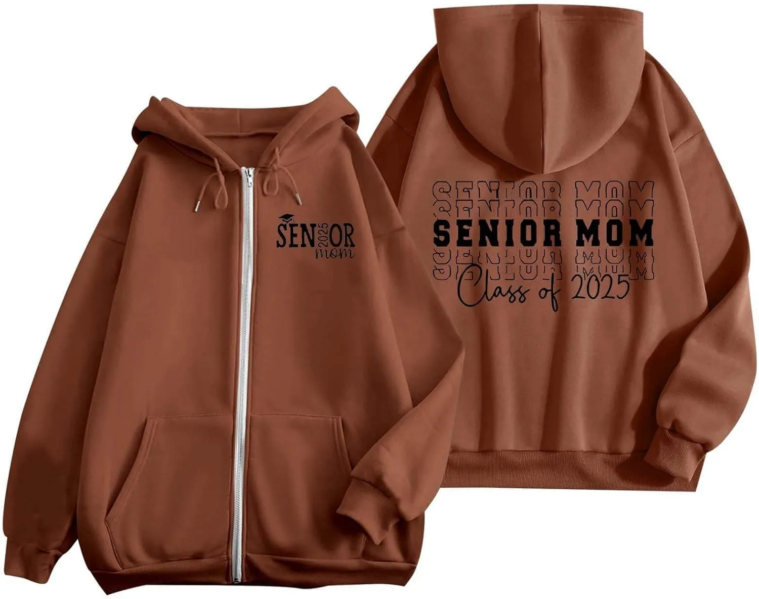 Womens Zip Up Hoodies Fashion Oversized Long Sleeve Drop Shoulder Hooded Jackets Fall Back Funny Letter Print Coats