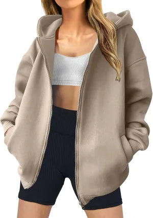 Womens Zip Up Hoodies Vintage Oversized Drop Shoulder Long Sleeve Hooded Warm Jackets Winter Fleece Lined Hoodie Coat