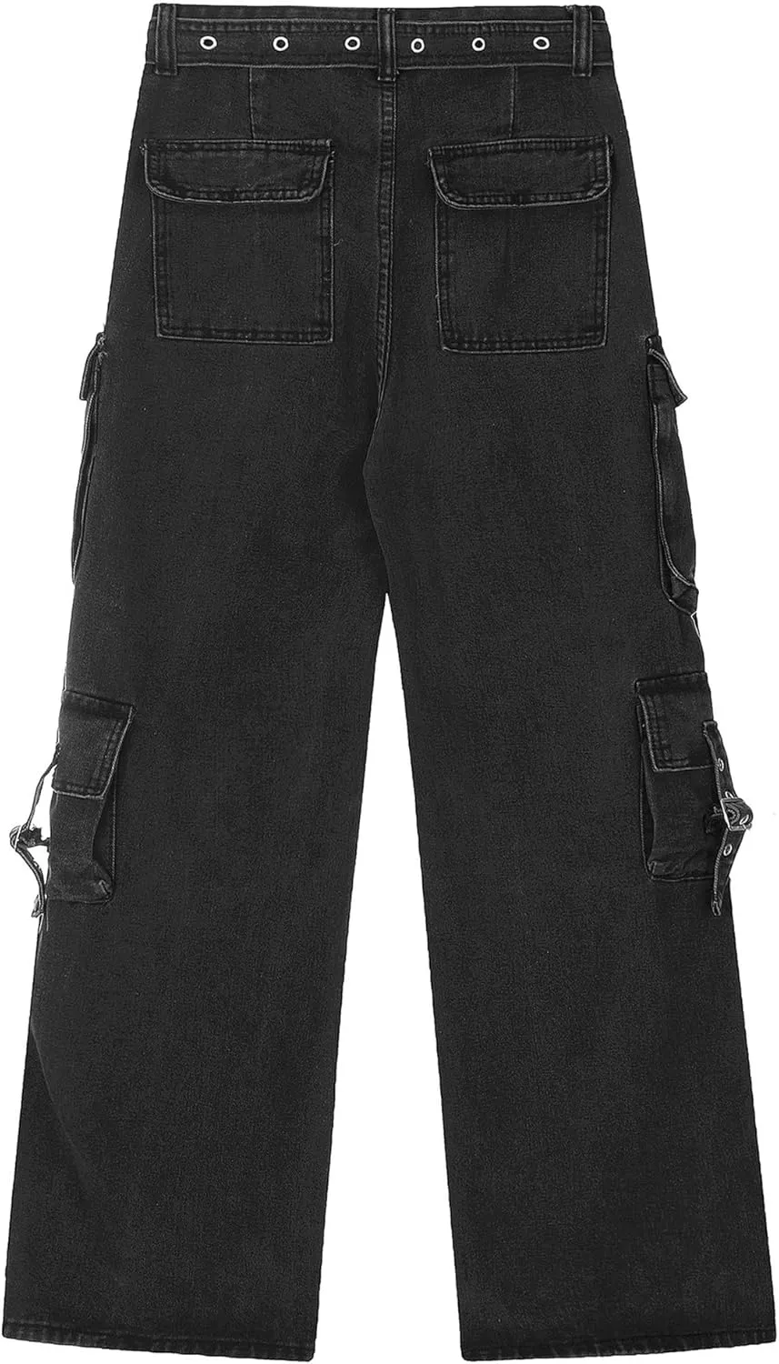 XYXIONGMAO Men's Streetwear Sweatpants Black Cargo Pants Multi-Pocket Washed Denim Hip Hop Casual Jeans Techwear Overalls