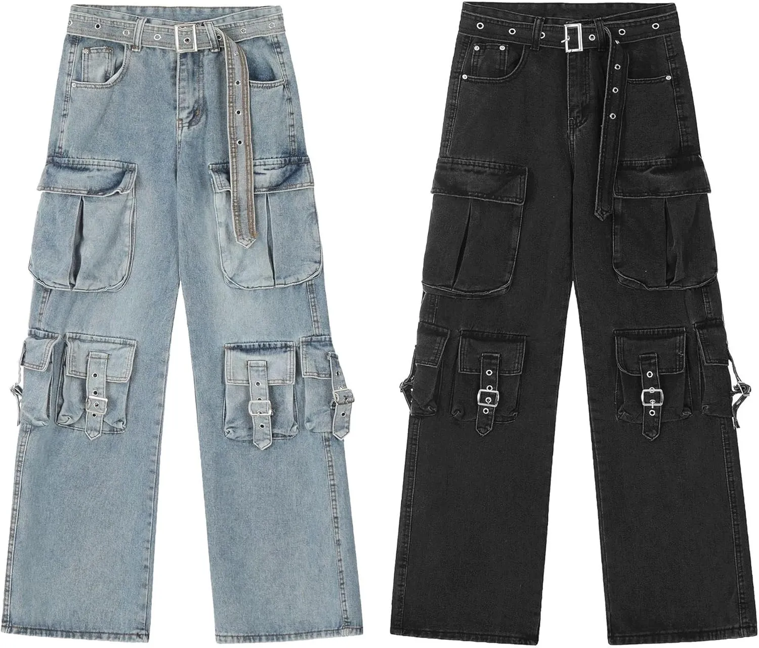 XYXIONGMAO Men's Streetwear Sweatpants Black Cargo Pants Multi-Pocket Washed Denim Hip Hop Casual Jeans Techwear Overalls