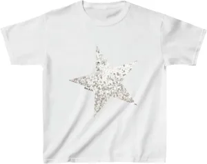 Y2k Cute Star Graphic Baby Tee Short Sleeve Print Crop Top Aesthetic Vintage Teen Girl School Season Shirts Streetwear