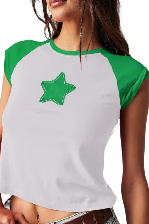 Y2k Cute Star Graphic Baby Tee Short Sleeve Print Crop Top Aesthetic Vintage Teen Girl School Season Shirts Streetwear
