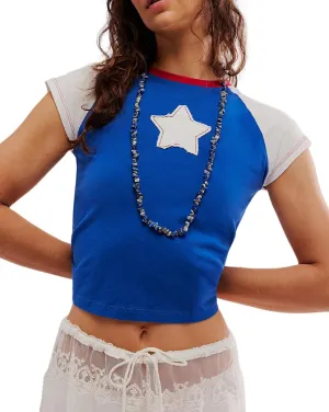 Y2k Cute Star Graphic Baby Tee Short Sleeve Print Crop Top Aesthetic Vintage Teen Girl School Season Shirts Streetwear