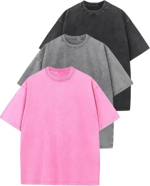 Yimoon 3 Pack Oversized Tshirts for Women Washed Vintage Baggy Boyfriend Tees Short Sleeve Unisex Cotton Tops