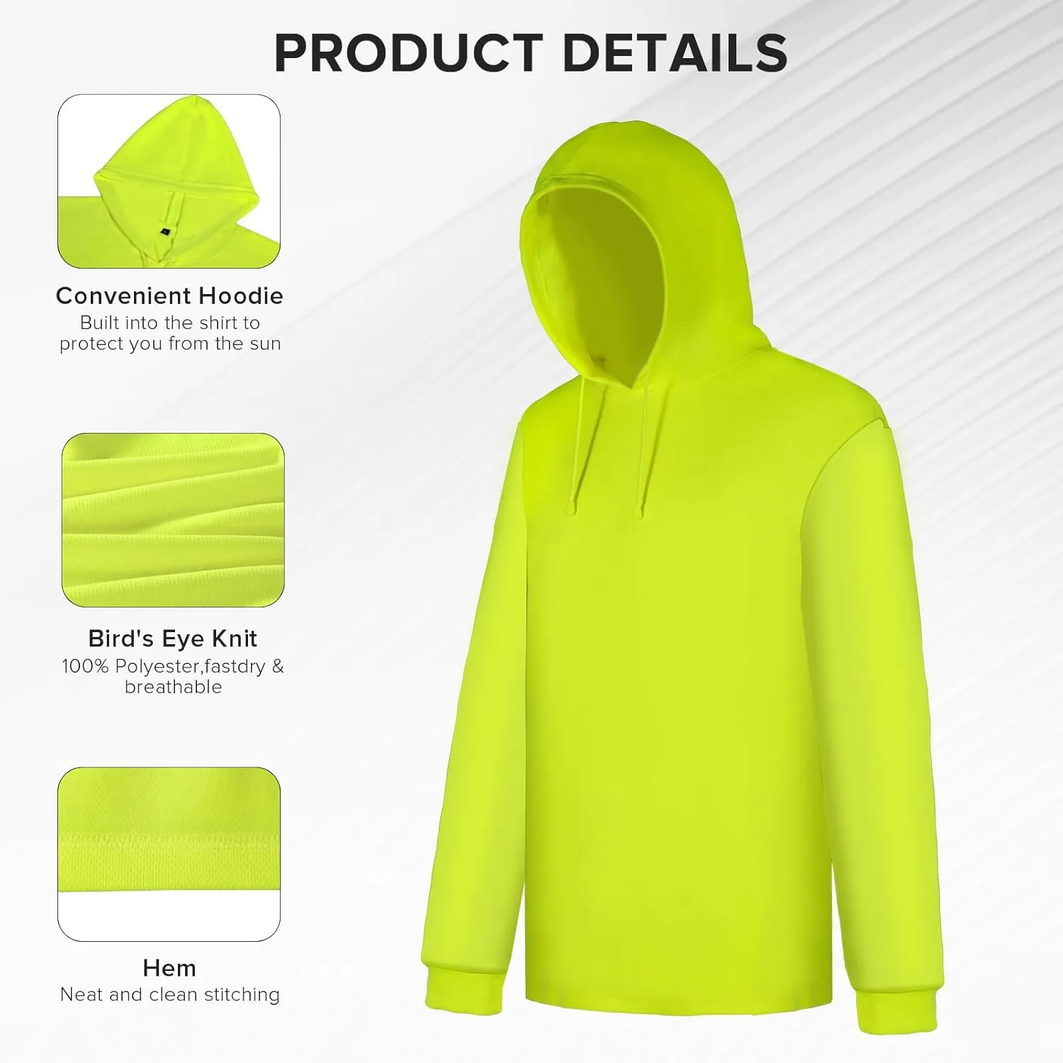 Z&Q LABOR Safety Long Sleeve High Visibility Construction Basic Work Shirts for Men with Hood 3pcs