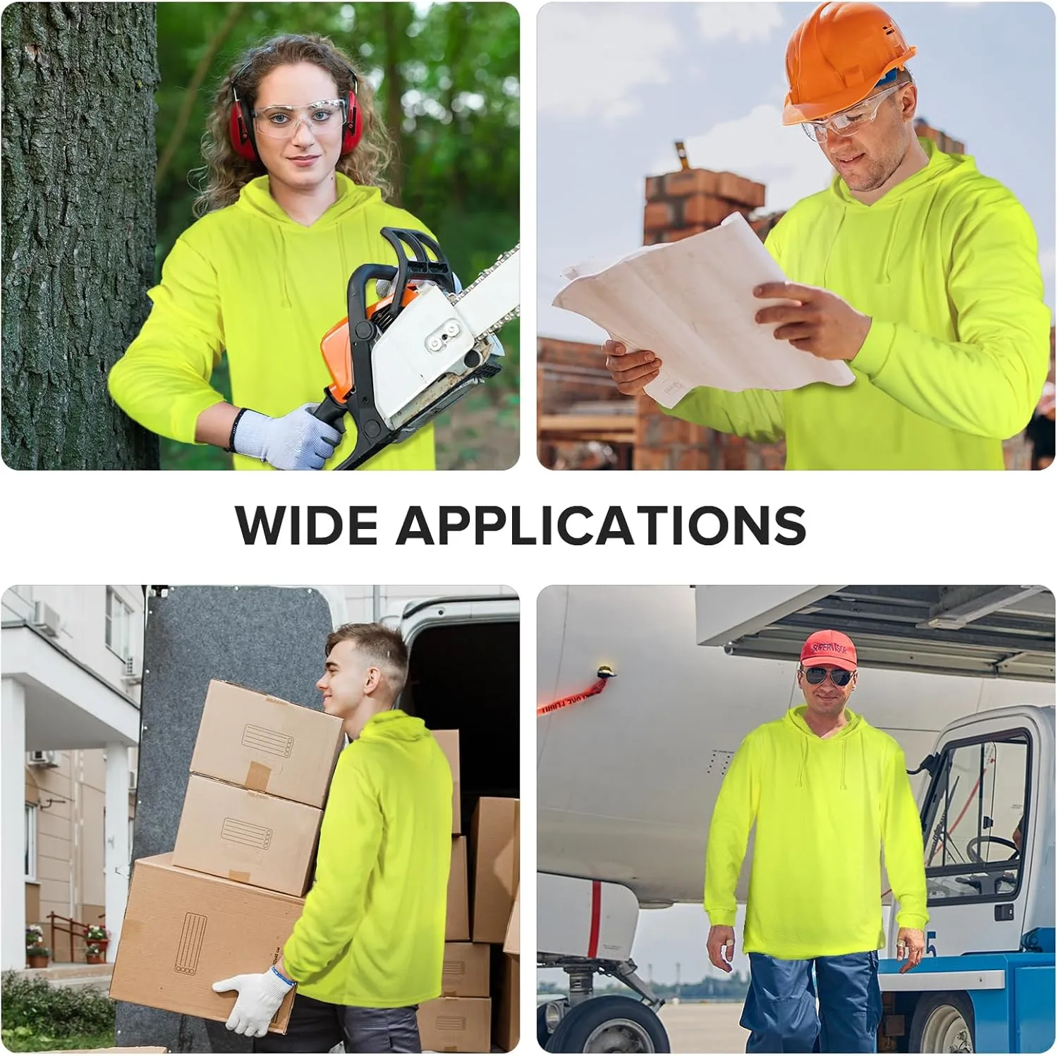 Z&Q LABOR Safety Long Sleeve High Visibility Construction Basic Work Shirts for Men with Hood 3pcs